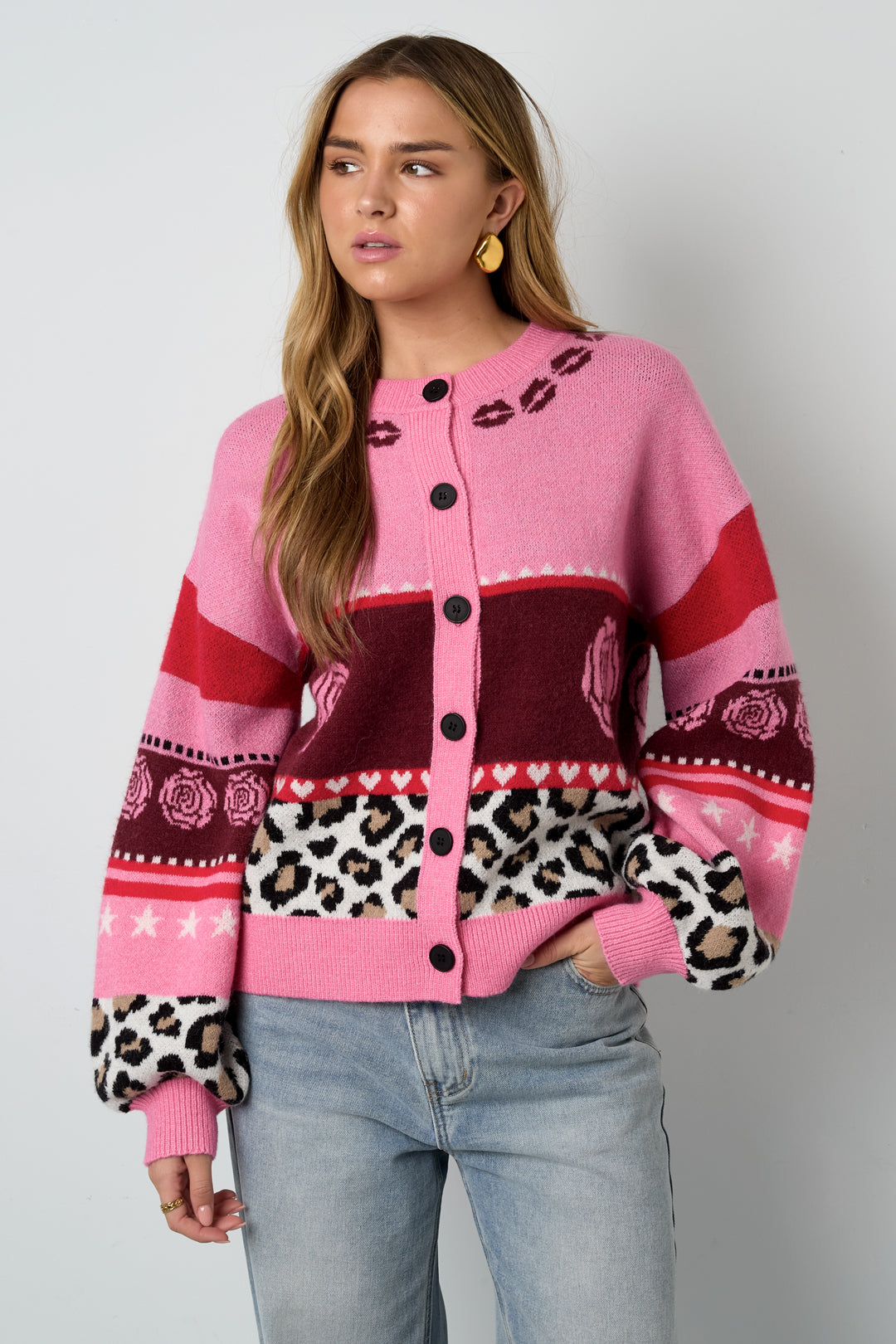 Knitted Polyester Fiber Women's Cardigan Casual Floral Print