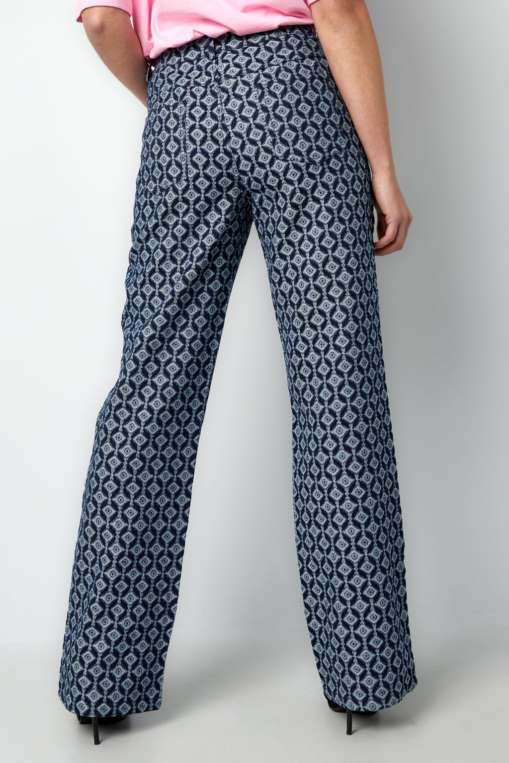 Cotton Woven Women's Straight Leg Pants Geometric Pattern
