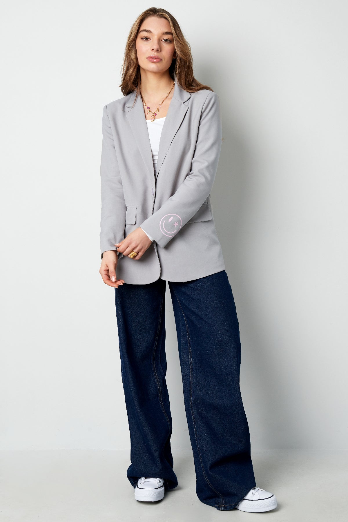 Polyester Women's Blazer Set Oversized Fit with Embroidered Logo