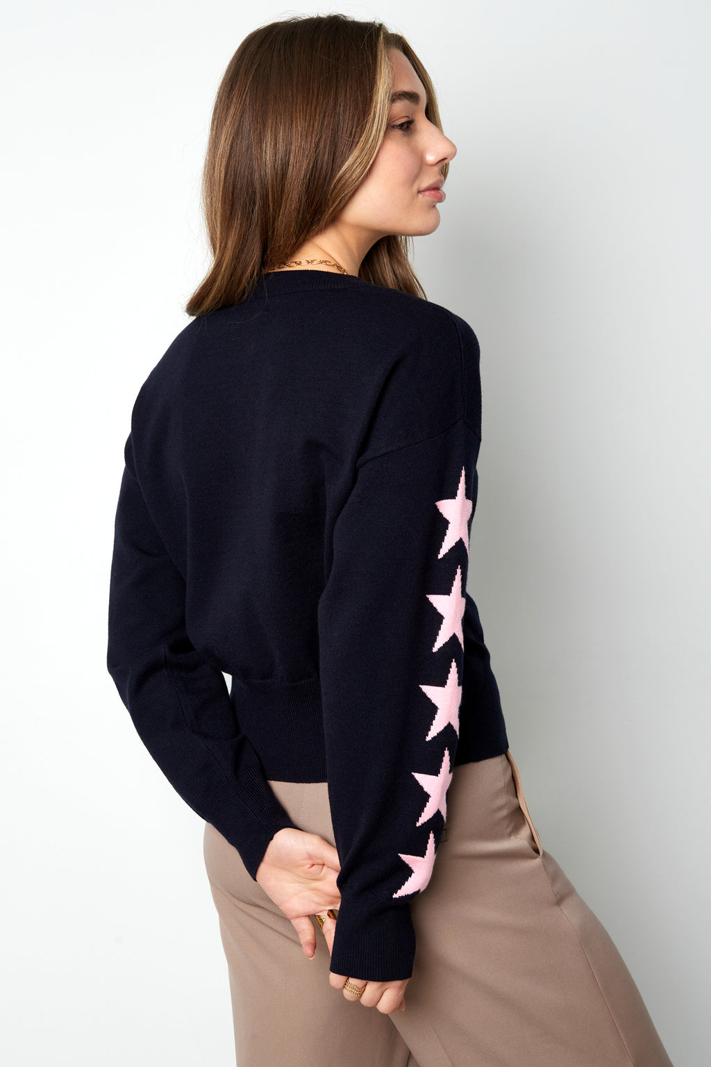 Viscose Knit Cardigan Women's Cropped Style Star Pattern