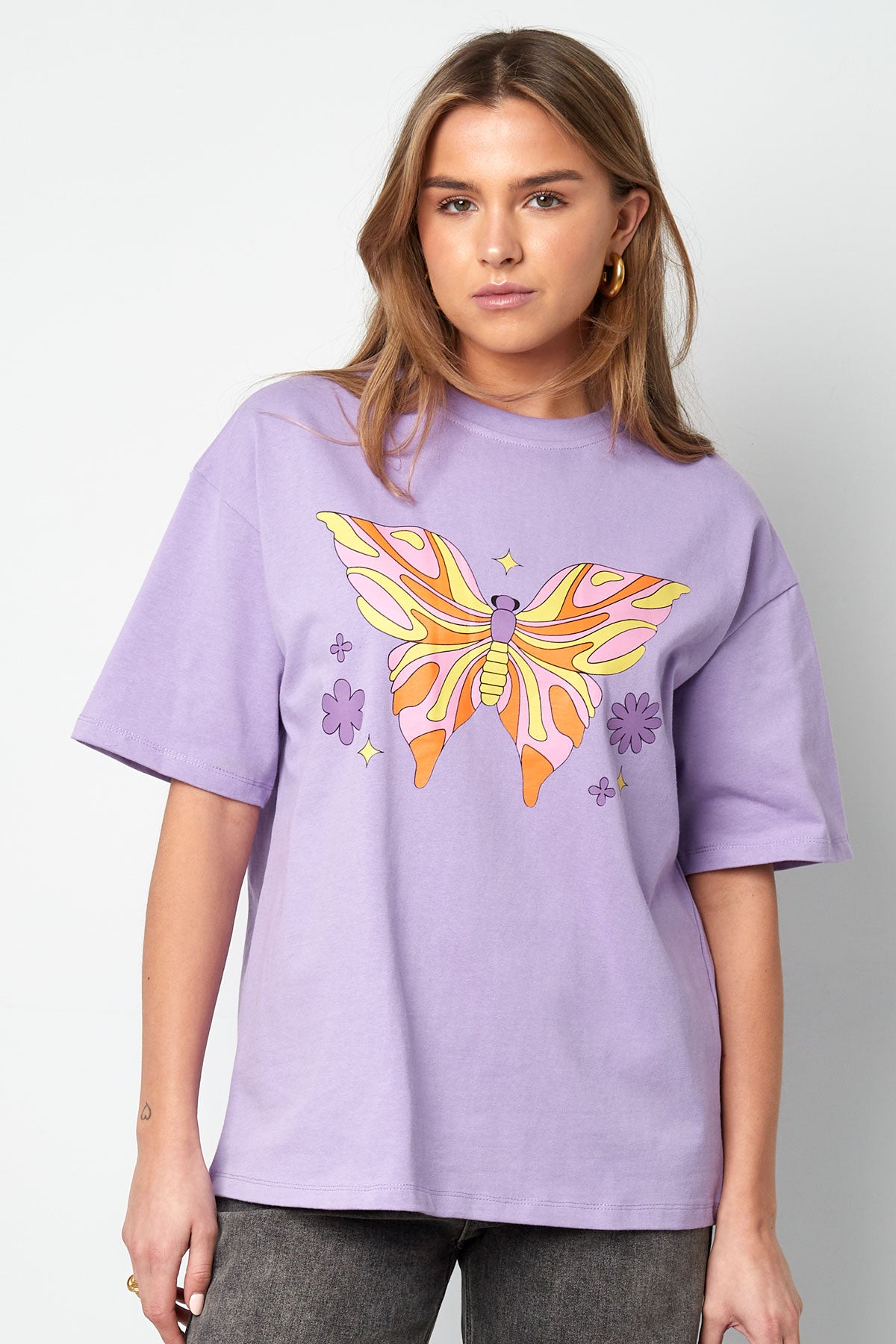 Cotton Women's T-shirt Oversized Butterfly Print
