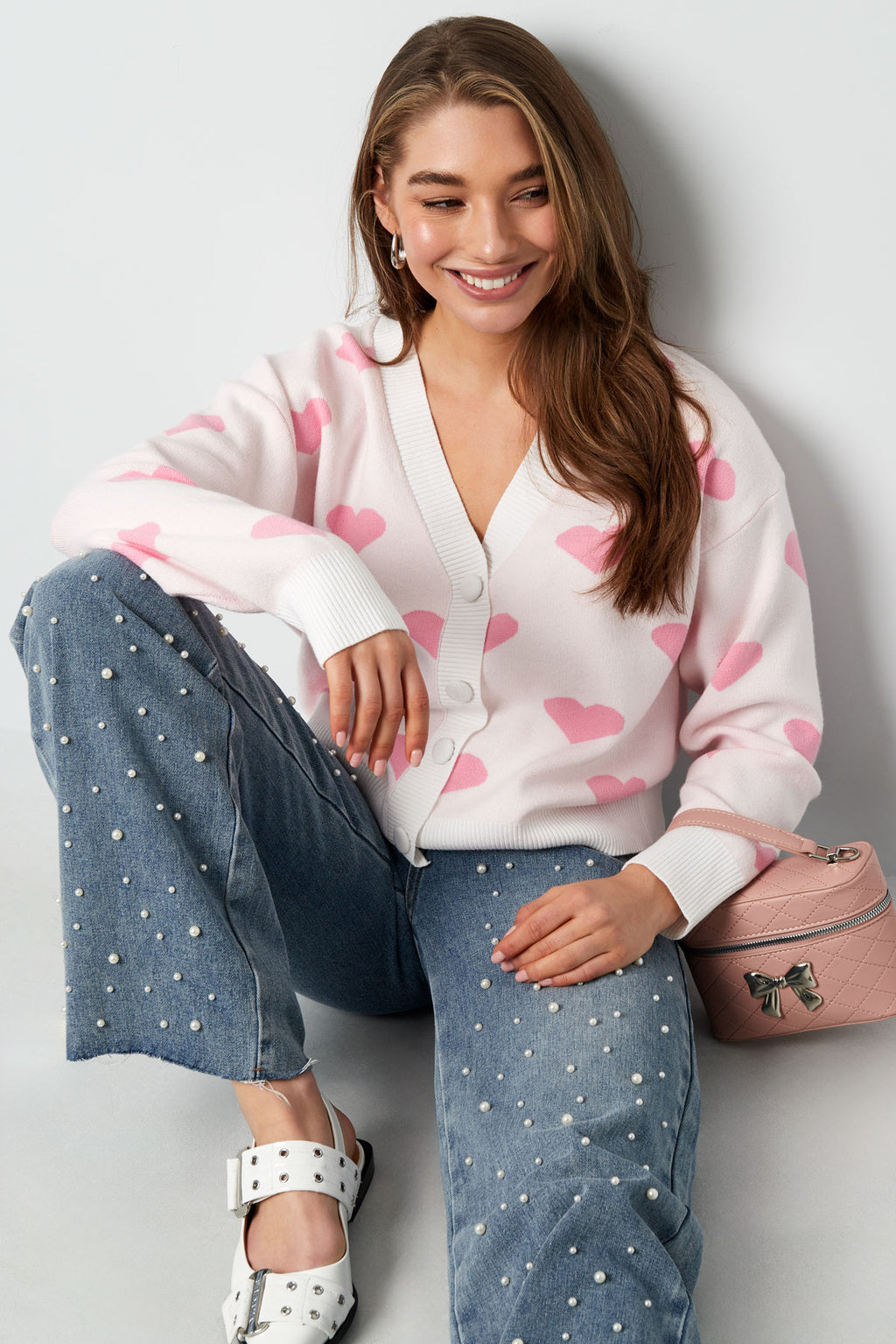 Viscose Knitted Women's Cardigan Cute Heart Pattern Fall/Winter