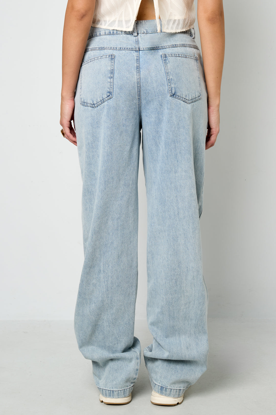Cotton Blend Denim Pants Casual Straight Light Indigo