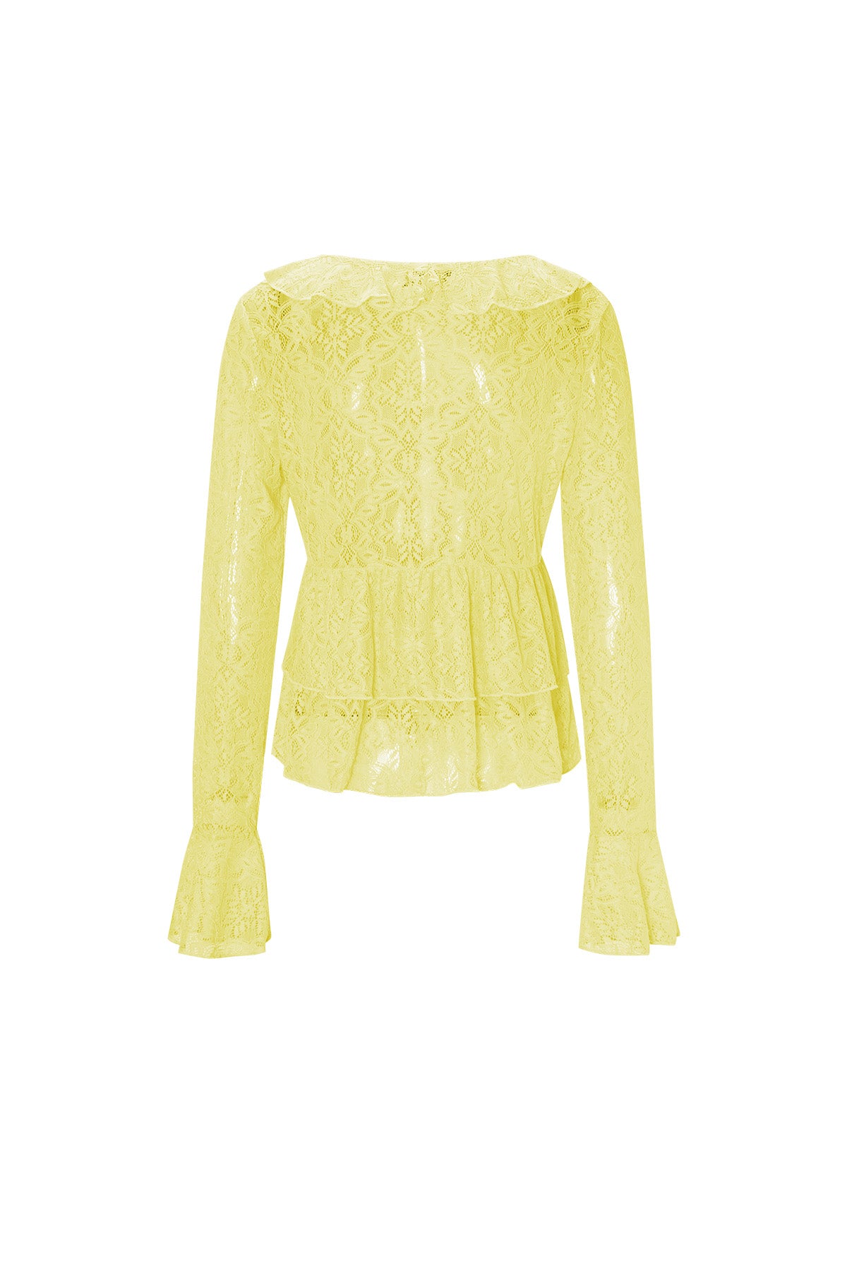 Woven Lace Women's Long Sleeve Top Elegant Ruffle Detail