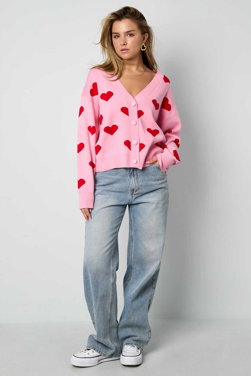 Viscose Knitted Women's Cardigan Cute Heart Pattern Fall/Winter