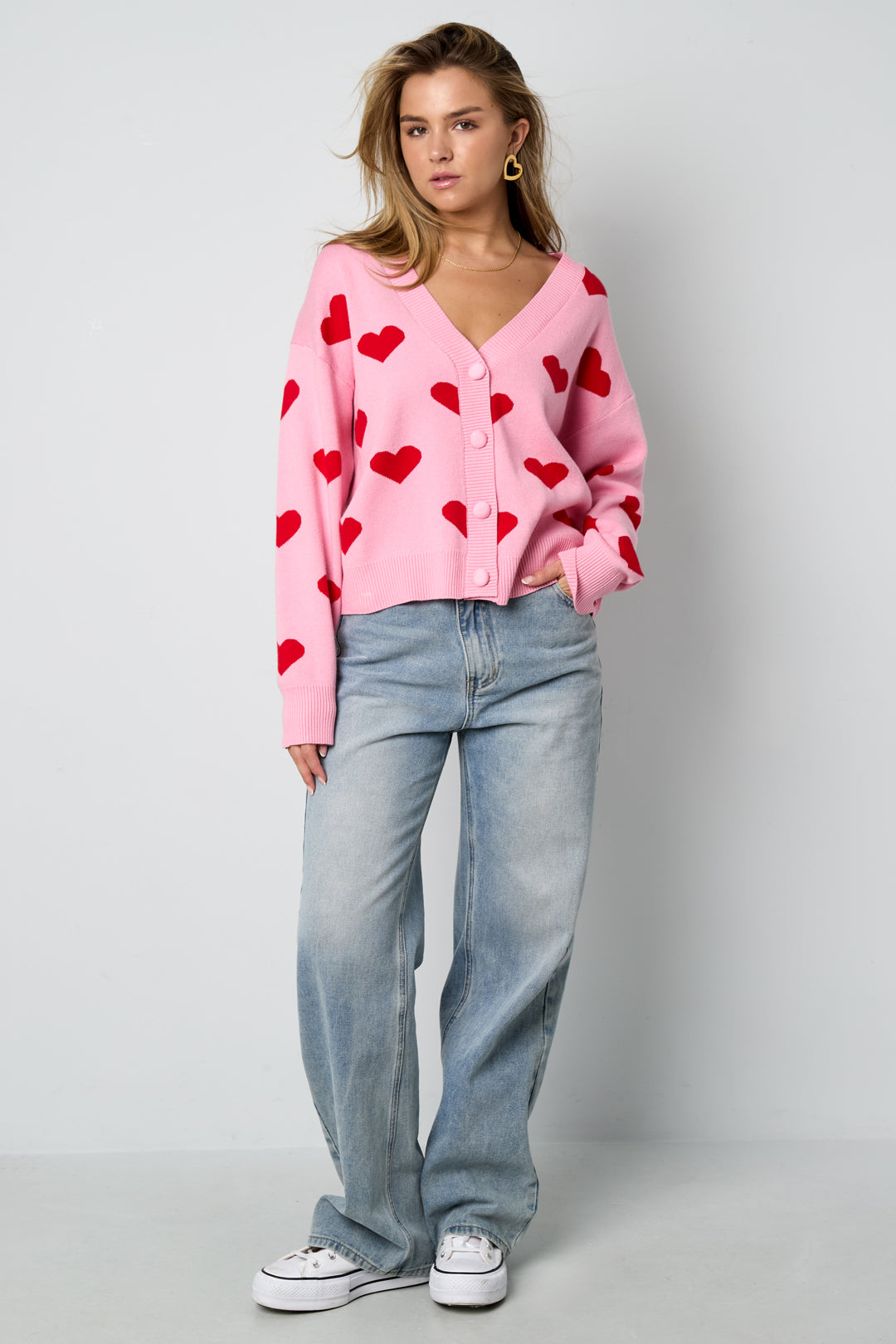 Viscose Knitted Women's Cardigan Cute Heart Pattern Fall/Winter