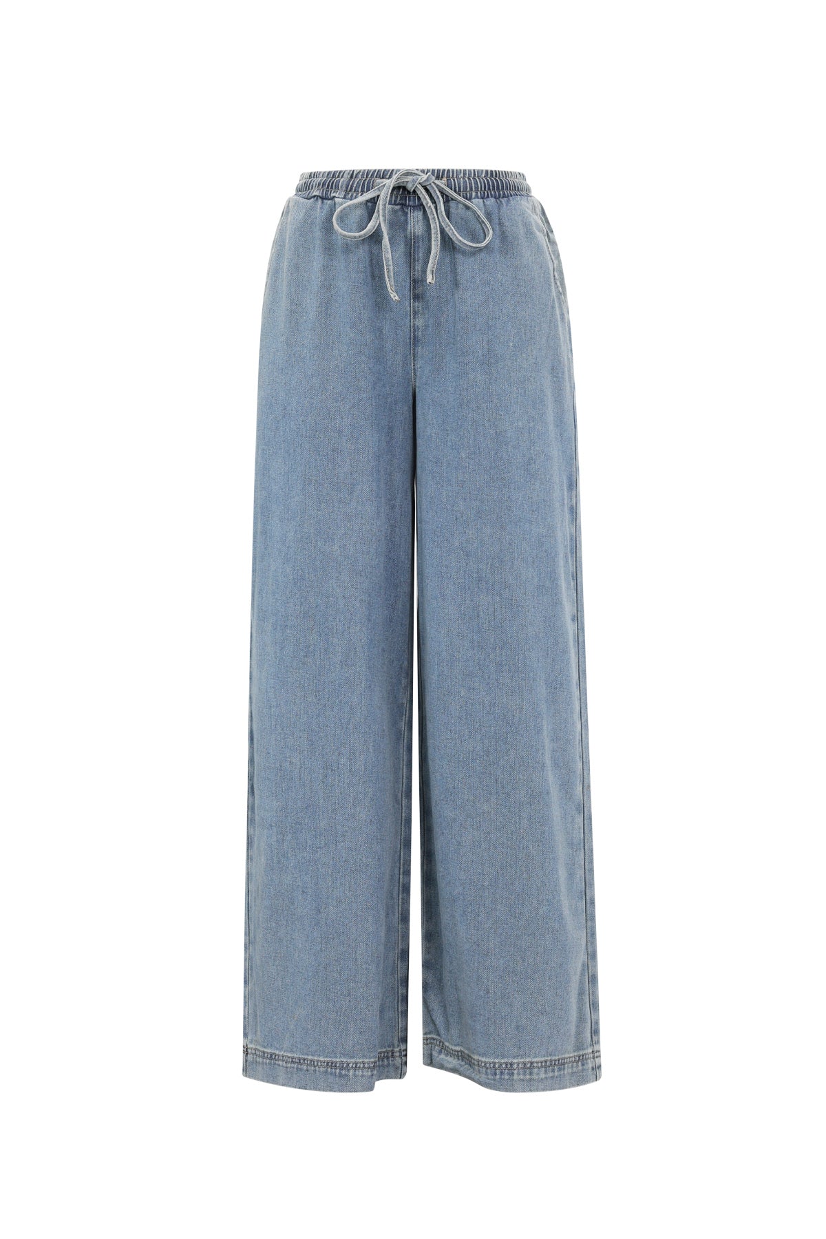 Woven Cotton Women's Wide Leg Denim Pants Sporty Solid Color