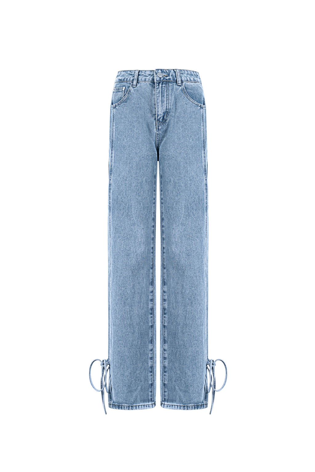 Women's Straight Leg Denim Pants Knot Detail - Dames Jeans | SERAMODE