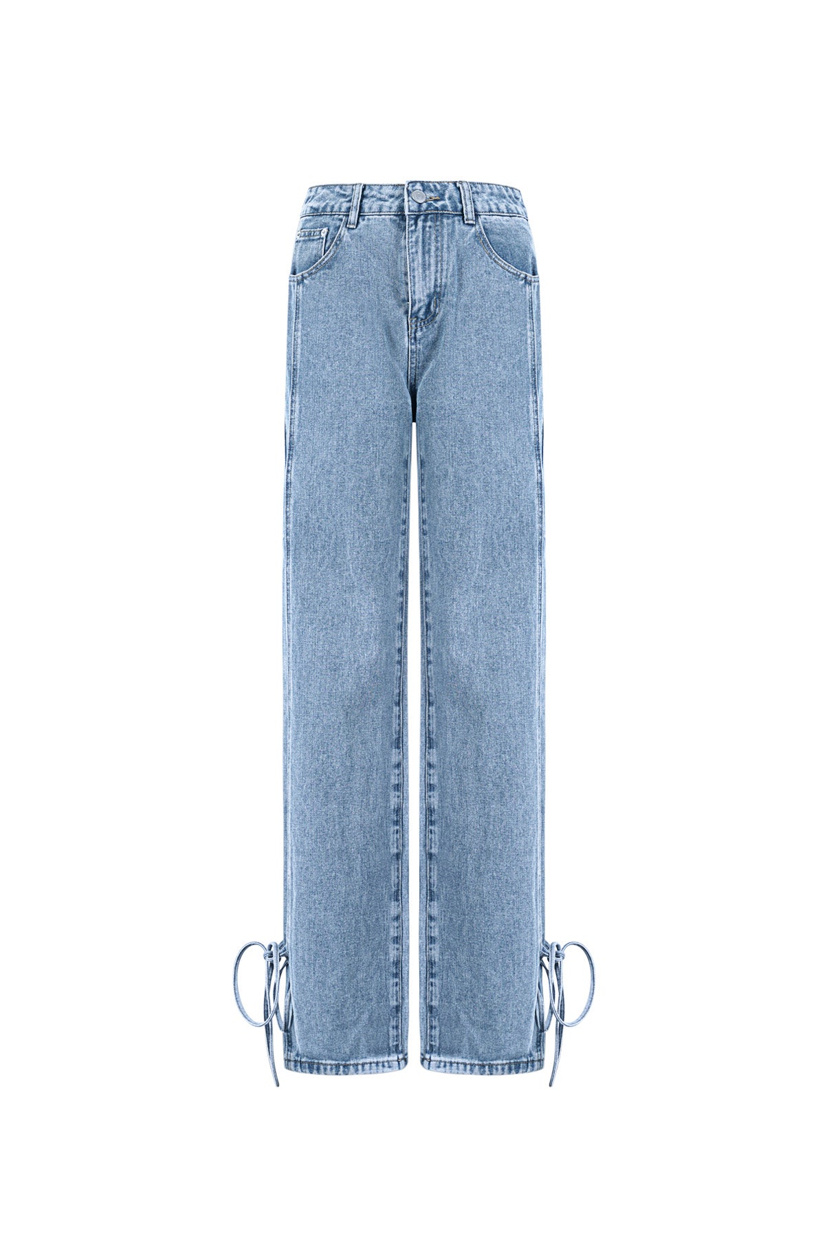 Women's Straight Leg Denim Pants Knot Detail - Dames Jeans | SERAMODE