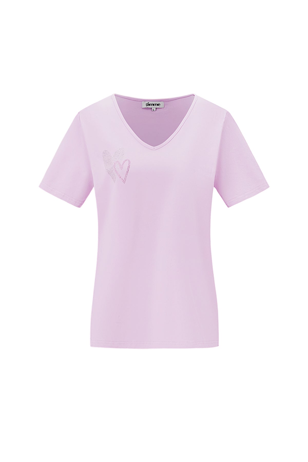 Women's V-Neck T-Shirt Embroidered Heart Design - Dames T-shirt | SERAMODE