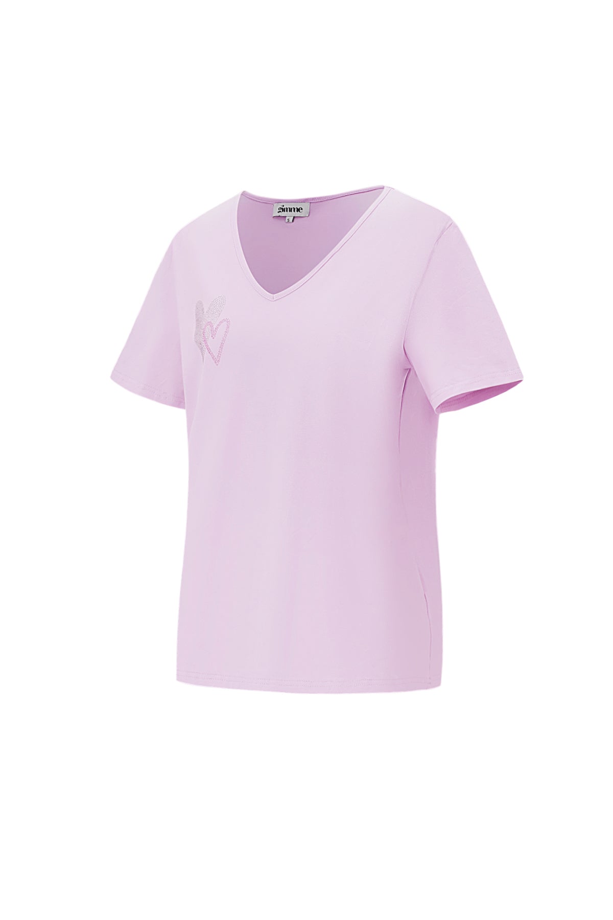 Cotton Women's V-Neck T-Shirt Embroidered Heart Design