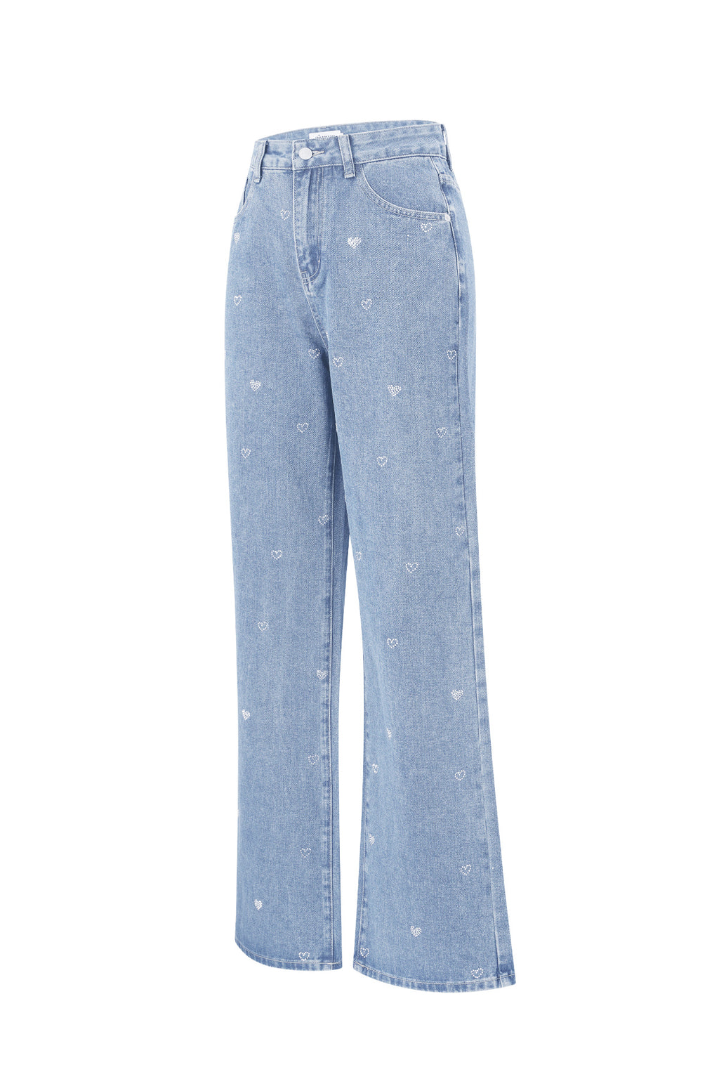 Cotton Woven Women's Straight Leg Denim Pants Heart Embroidery Casual