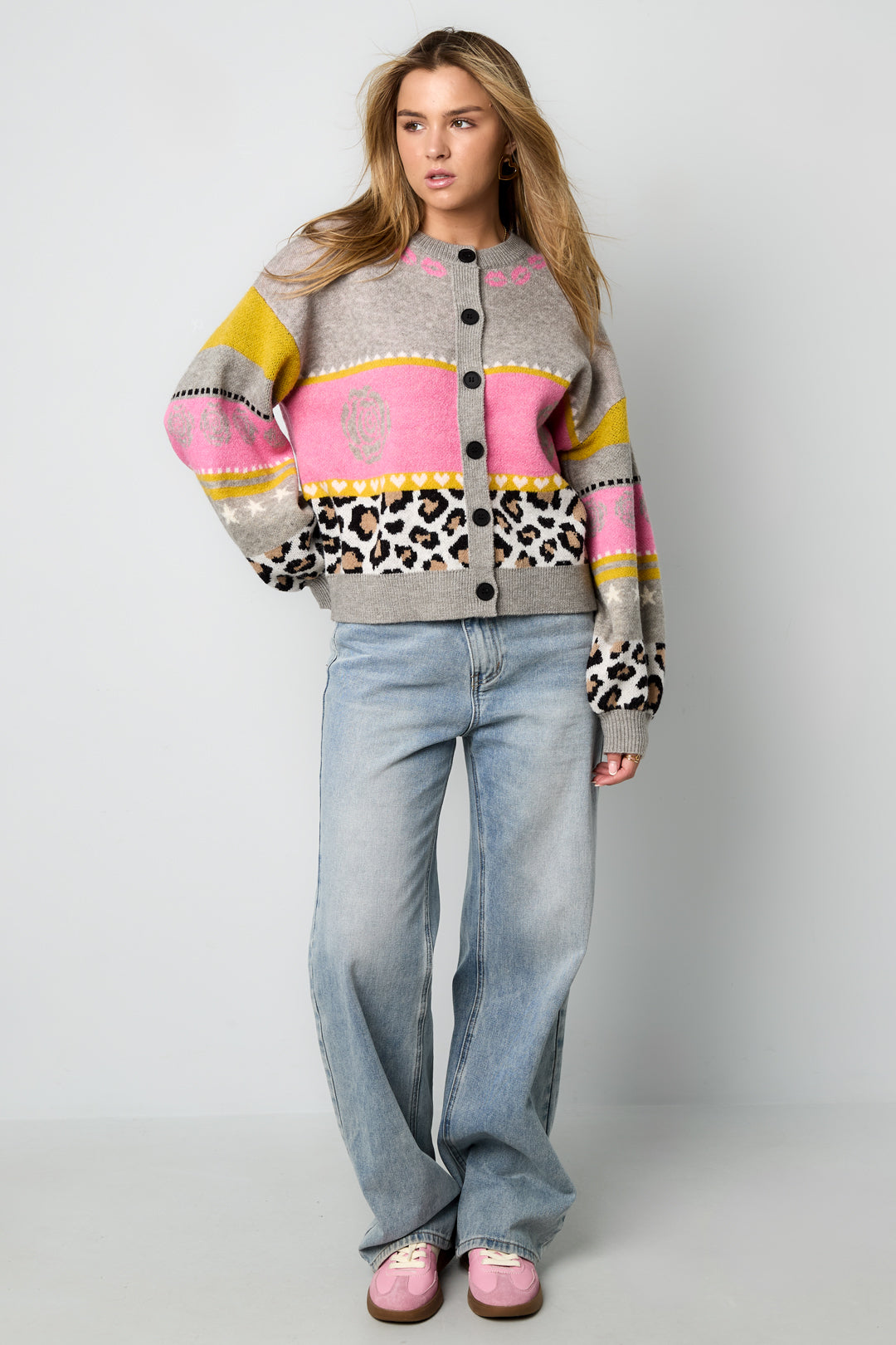 Knitted Polyester Fiber Women's Cardigan Casual Floral Print