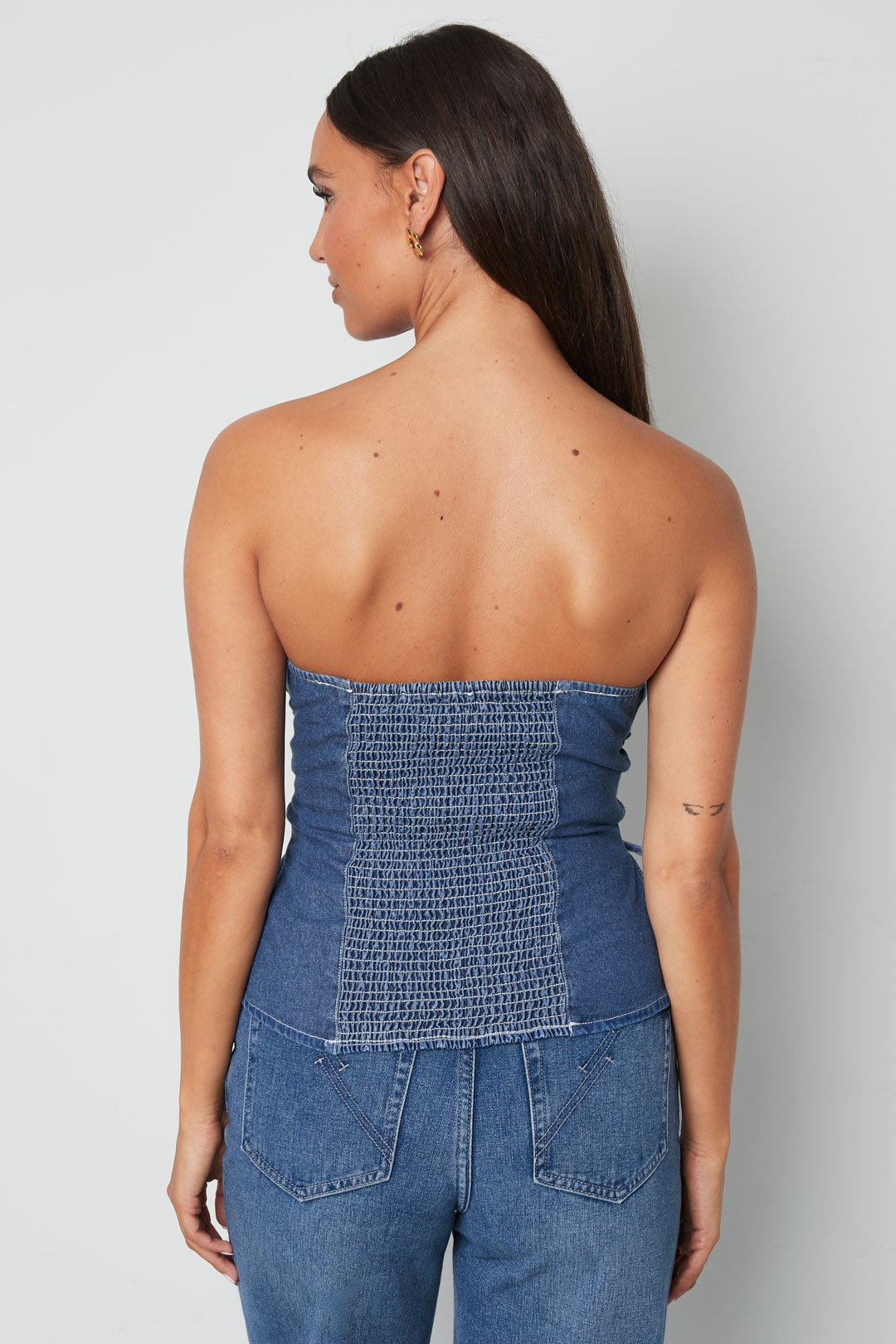 Woven Denim Women's Strapless Top Elegant Solid Color Spring/Summer