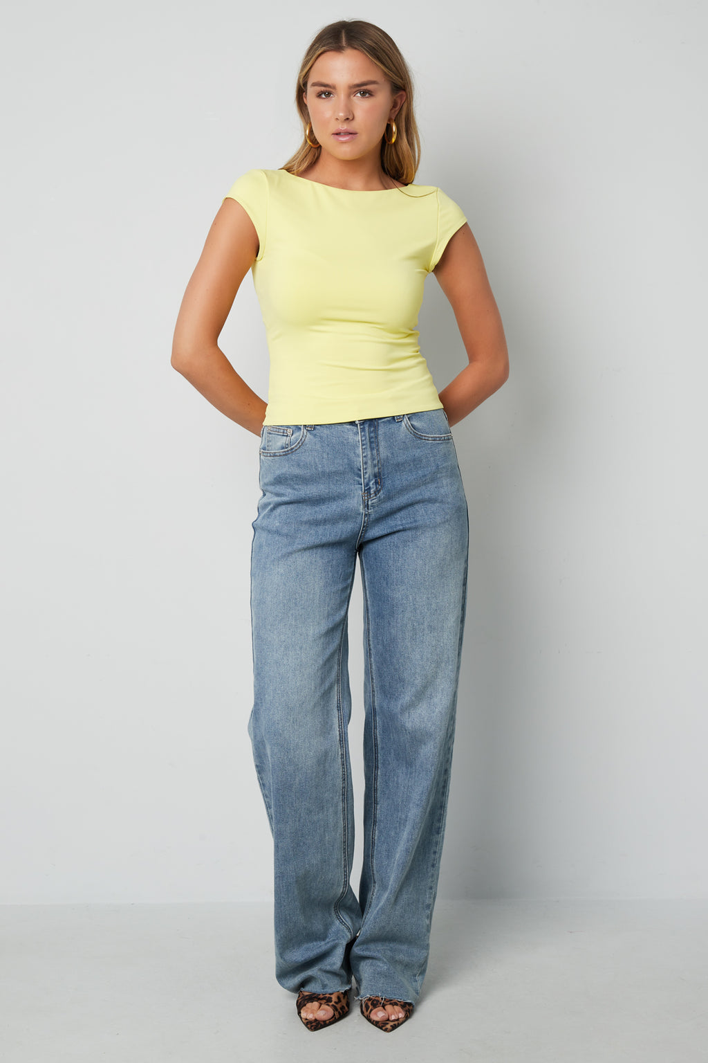 Nylon Knitted Women's T-shirt Basic Solid Color Spring/Summer