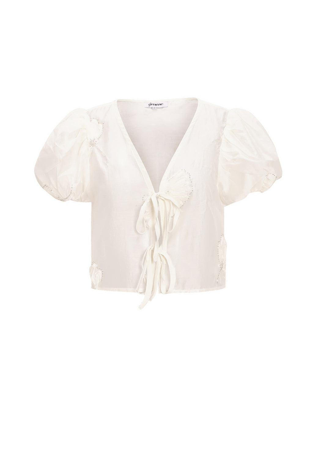 Organic Cotton Woven Women's Short Sleeve Top Bohemian Floral Print Bow - Top Korte Mouw Dames | SERAMODE