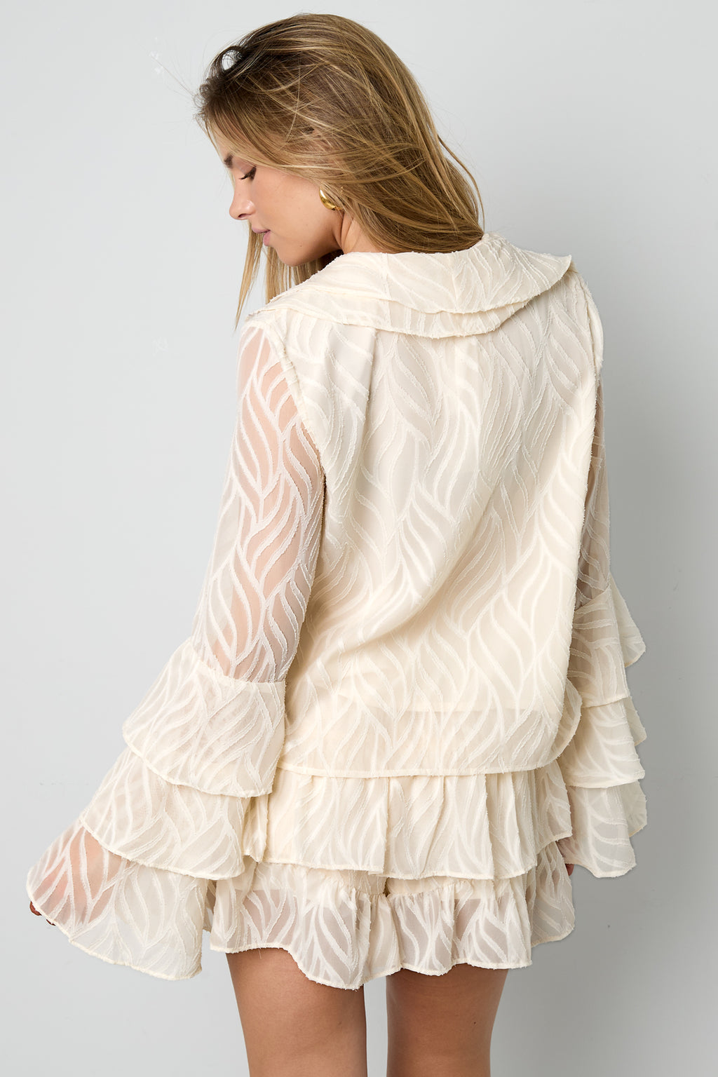 Woven Polyester Fiber Women's Long Sleeve Tops Elegant Botanical