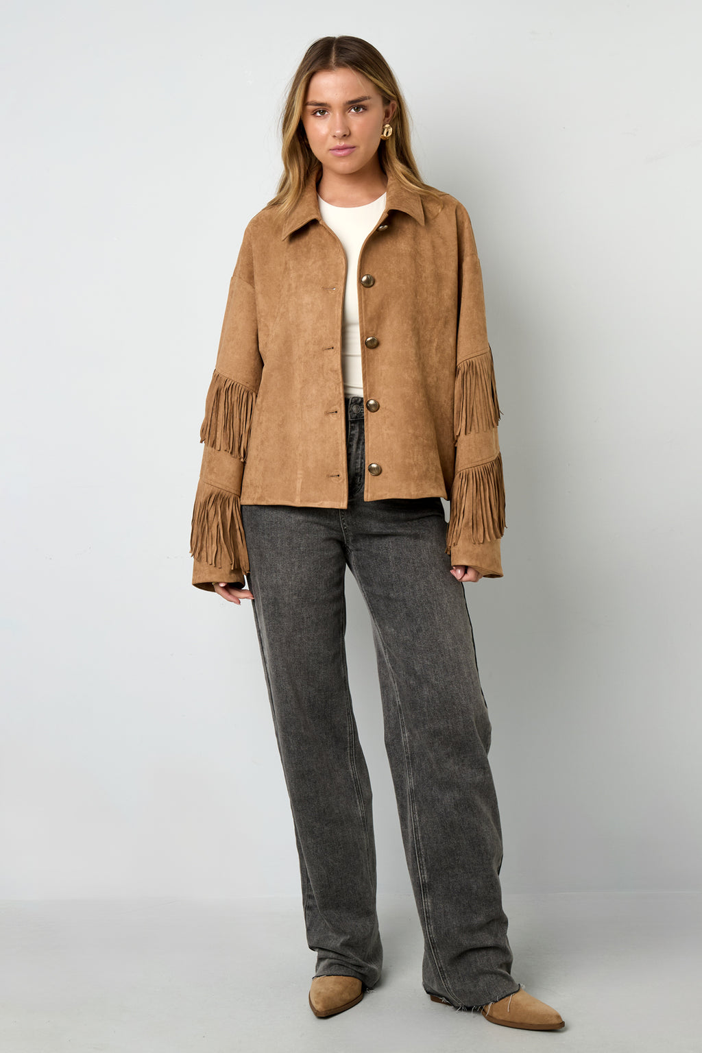 Woven Polyester Fiber Women's Blouse Casual Solid Color Fall/Winter Fringe Detail