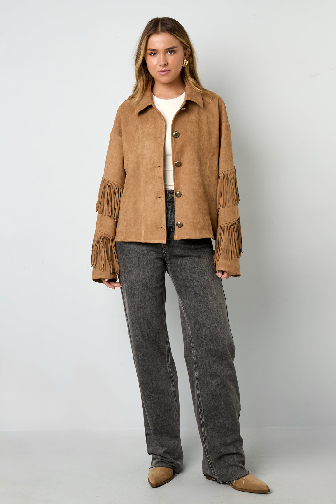 Woven Polyester Fiber Women's Blouse Casual Solid Color Fall/Winter Fringe Detail