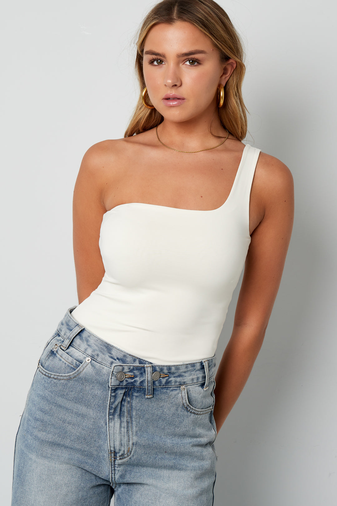 Knitted Nylon Shapewear Bodysuit One-Shoulder Spring/Summer Solid Color