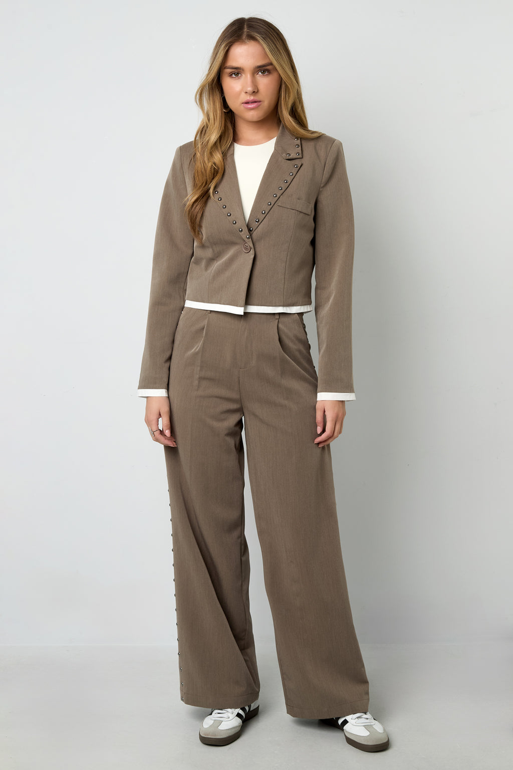 Woven Polyester Fiber Women's Suit Set Fall/Winter Street Solid Color