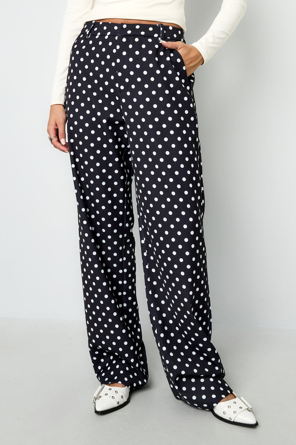 Woven Polyester Fiber Women's Straight Pants Elegant Polka Dots