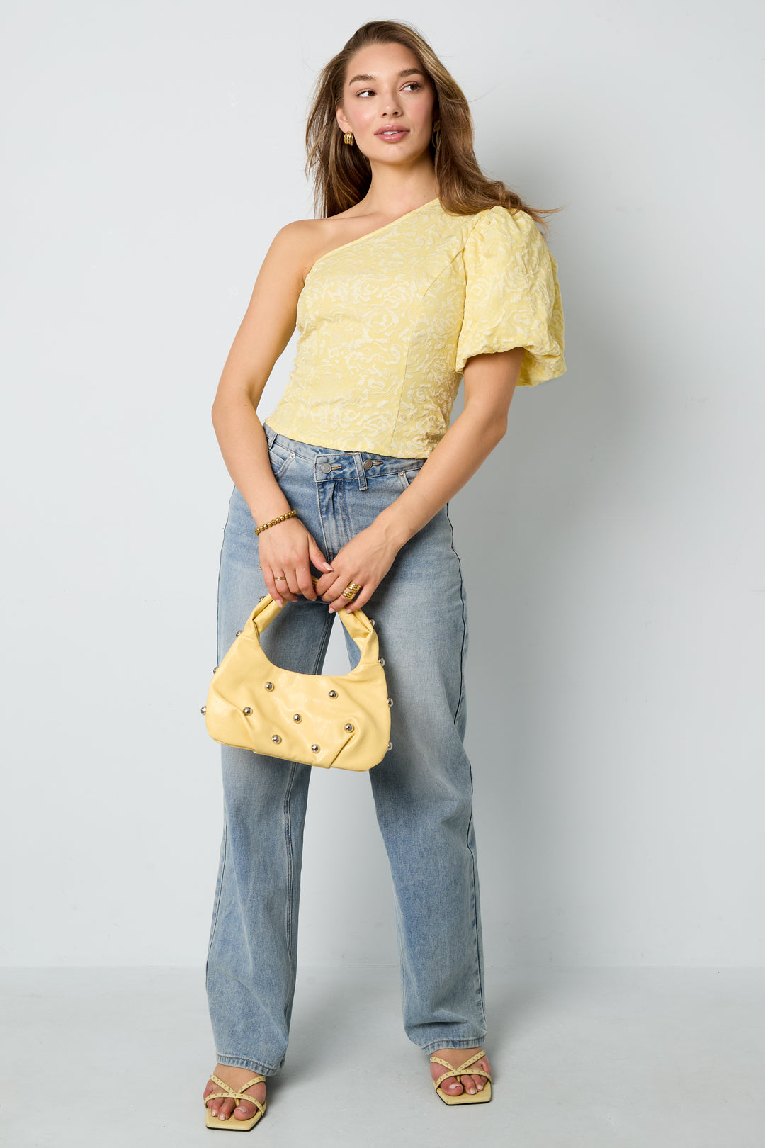 Woven Polyester Fiber Women's One-Shoulder Top Elegant Floral Print