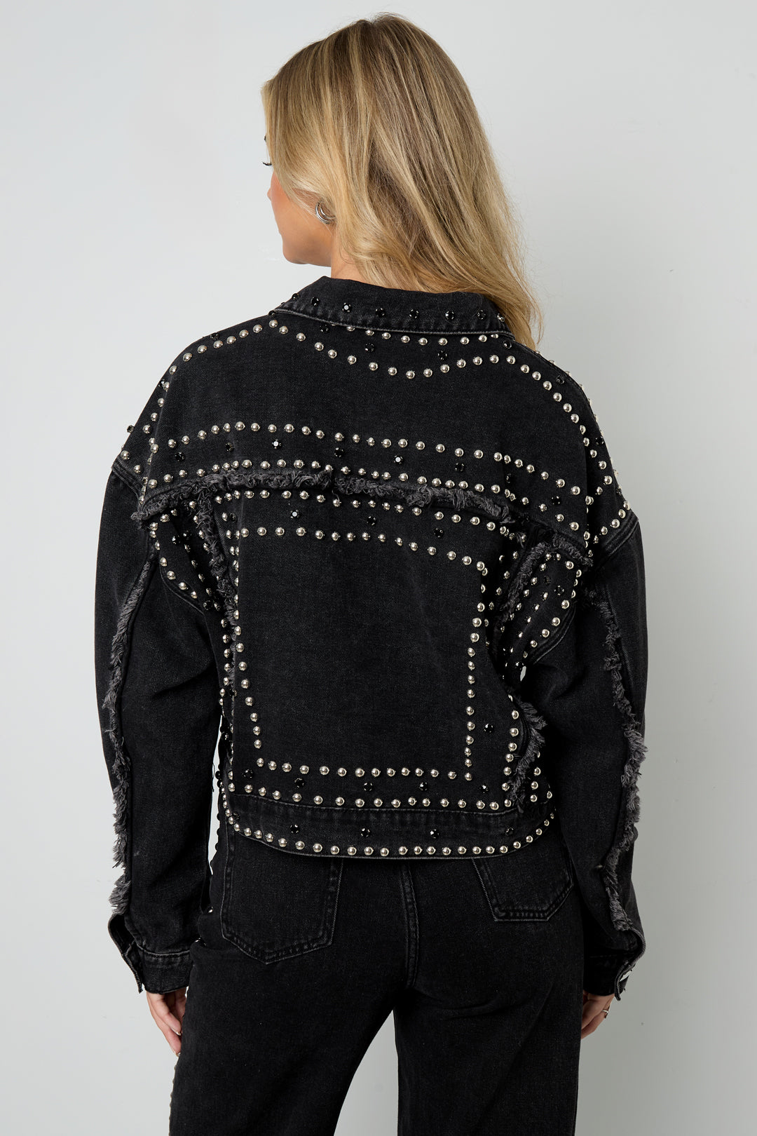Woven Cotton Women's Denim Jacket Street Solid Color Studded Design