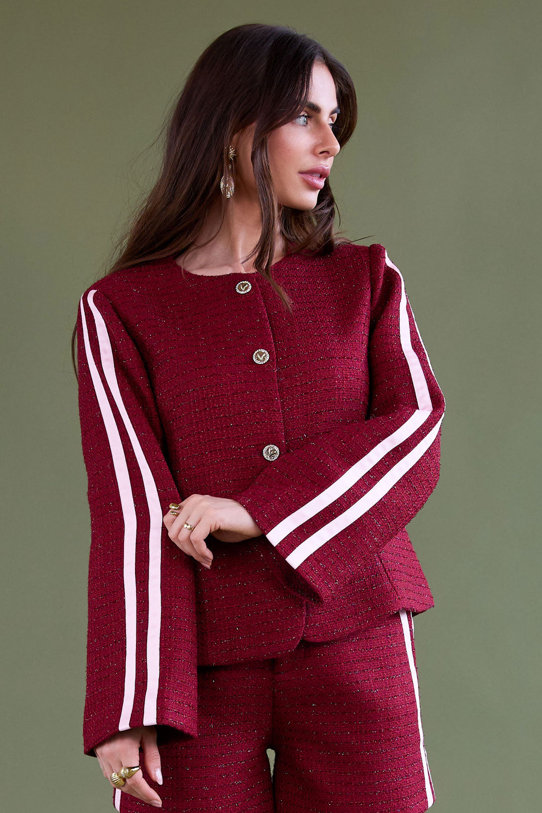 Woven Polyester Fiber Women's Jacket Elegant Plaid Fall/Winter